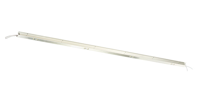 A long, narrow metallic fixture with a simple, rectangular design. Featuring wiring on both ends, it is likely a Krowne fluorescent or LED light fixture housing—ideal for an LED light upgrade—shown against a white background.