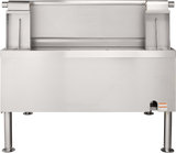 A large stainless steel commercial sink with a high backsplash, open basin, and four sturdy legs—perfect alongside an electric 40-gallon Braising Pan. The sink features raised side panels, open space below, and a small warning label on the lower right corner.