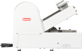 A white Berkel MB1/2STD bread slicer is shown in profile against a white background. The machine’s blade and food tray are visible, featuring the red Berkel logo, control knobs on the right, and a black power cord extending from the back.