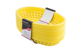 A stack of yellow oval classic baskets with open grid sides. The baskets are neatly nested together, and a white and gray label with red accents wraps around the stack, displaying product information. Made in USA. Background is plain white.