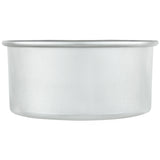A plain, round aluminum cake pan with straight sides and a slightly rolled edge, shown on a white background. The pan appears empty and clean—chef approved and suitable for baking cakes or other baked goods.