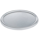 A round, flat aluminum dough proofing pan lid with a slightly raised, smooth edge is photographed against a white background. The matte finish and chef-approved design make it simple, unadorned, and functional for sealing a container or jar.