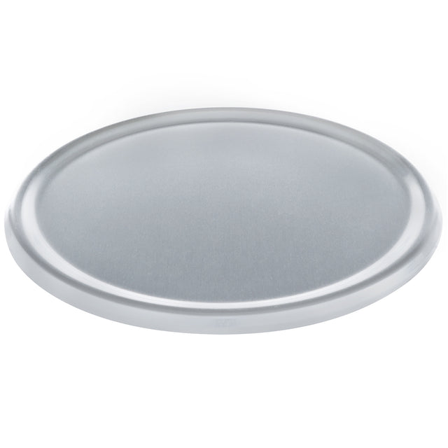 A round, silver aluminum tray with a smooth, flat surface and slightly raised edges. Chef Approved, its reflective metallic finish gives it a clean, minimalistic look—perfect as a dough proofing pan lid on any plain white background.