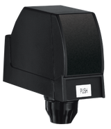 A black rectangular Cornelius 561000162 beverage dispenser nozzle with a slanted top and “PUSH” label on the front. The utilitarian Pushbtn 2 valve design extends downward for dispensing liquid, commonly found on soda fountain machines. Plain white background.