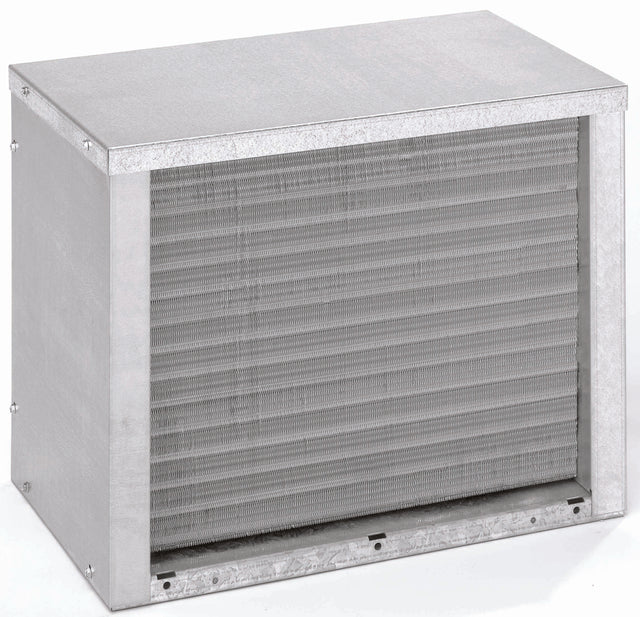 A rectangular metal HVAC air filter with a pleated surface, enclosed in a sturdy metallic frame—ideal for use with systems like a remote condenser. The clean, new filter shows fine mesh layers designed for capturing airborne particles.