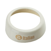 A white, circular Dispenser ID Collar by TableCraft Products labeled “Fat Free Italian” in beige text. Designed to fit around a bottle neck, it features a wide rim and large central hole. The background is plain white.