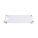 A rectangular white Grippy Cutting Board with gray non-slip grips on each corner and a triangular cutout handle on one side, shown on a plain white background.