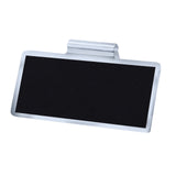 A rectangular black Chalkboard Tag name badge with a stainless steel silver metallic border and a clip at the top, shown against a white background. The badge is angled slightly and appears blank, ready for customization or labeling.