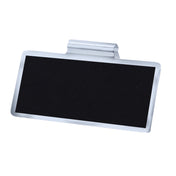 A rectangular black Chalkboard Tag name badge with a stainless steel silver metallic border and a clip at the top, shown against a white background. The badge is angled slightly and appears blank, ready for customization or labeling.