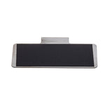 A rectangular metallic object with a black surface and a small tab protruding from the top center, this TableCraft Chalkboard Tag is made of stainless steel. Photographed on a white background, it appears flat—ideal as a label holder or device component.