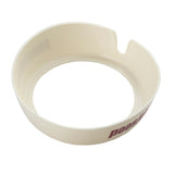 A round, off-white plastic bowl with a wide opening, partial side wall, and a small notch on the rim. The word seed is partially visible in red lettering—ideal as a TableCraft dispenser ID collar for Poppyseed. Smooth, unadorned interior.