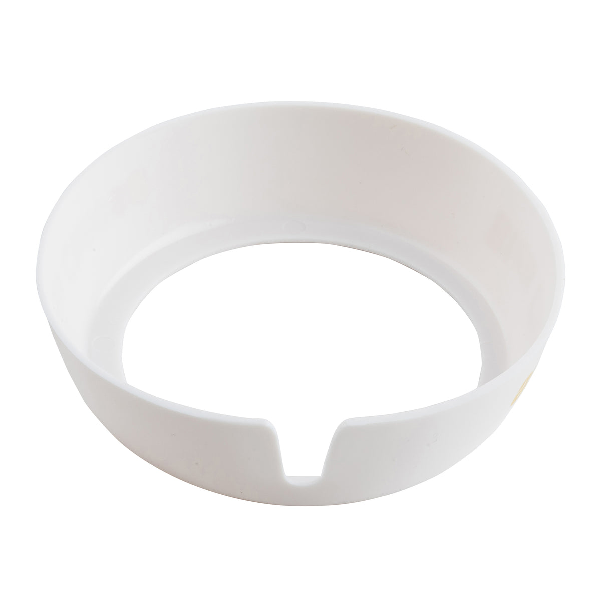 A white, round plastic Dispenser ID Collar with a wide rim and a small notch on one side. The inner section is open, creating a hollow center. Photographed against a plain white background, it resembles the TableCraft CM7 style.