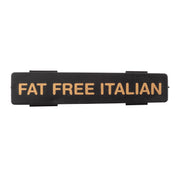 A black rectangular Name Tag label with tan, uppercase text reading FAT FREE ITALIAN centered on it. The TableCraft label features rounded corners and two small clips or tabs on the sides.