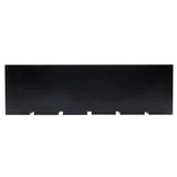 A rectangular, flat, black wooden Display Crate with five evenly spaced rectangular notches cut out along the bottom edge; the surface has a subtle wood grain texture.