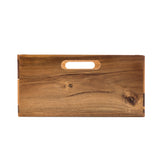 A full size rectangular wooden tray crafted from acacia wood with a natural grain finish and rounded cut-out handle. Visible knots and wood patterns give this Gastro Serving Crate a rustic appearance against a plain white background.