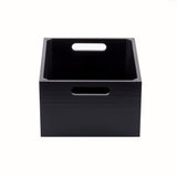 A black wood display crate with two oval-shaped cut-out handles on opposite sides. The empty Gastro serving crate sits on a white background, photographed from a slightly elevated front angle.