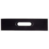A rectangular, flat black gastro serving crate with a centered oval cutout handle. The straight, smooth edges and solid matte surface give this half size display crate a sleek look, photographed against a white background.