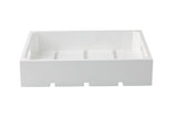 A plain white rectangular wood Gastronorm Crate, half size, with slatted sides and bottom, shown empty against a white background. The crate has three vertical slots on the bottom and small notches along the bottom edge.