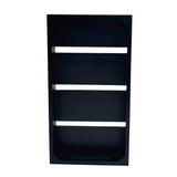 A black rectangular wall-mounted shelf unit with three horizontal bars and an open front, perfect for storing items like a wood display crate or 1/3 GN pan. The background is plain white.