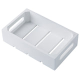 A small, rectangular wood crate by TableCraft Products features two oval cutout handles and open, slatted sides for a modern look. This Gastronorm Crate is ideal for stylish storage or display against its plain white background.