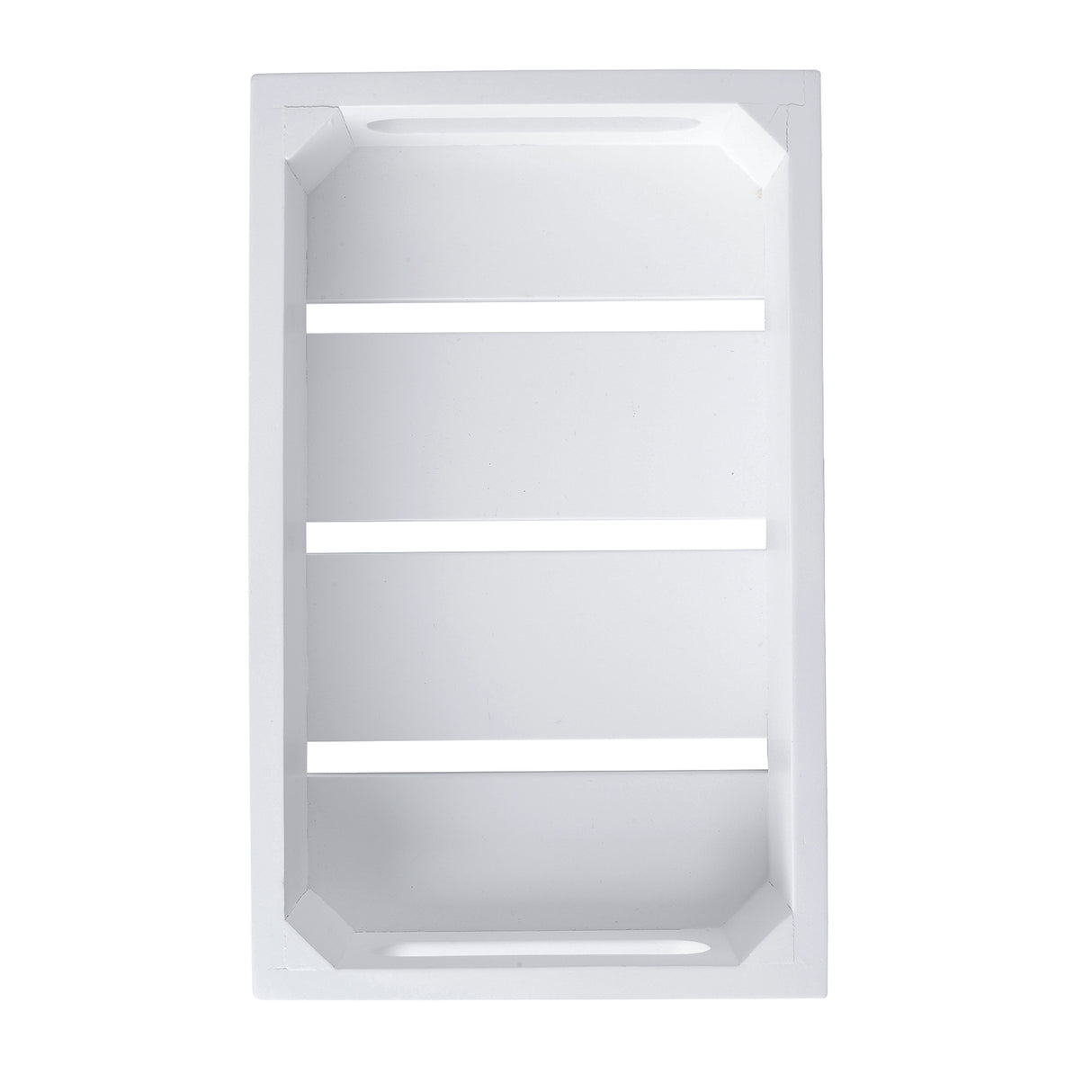 Rectangular white recessed wall shelf with three evenly spaced horizontal shelves and clean, sharp edges—ideal for displaying items like a Gastronorm Crate or TableCraft Products. The unit appears empty, photographed against a white background from a top-down view.