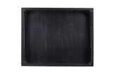 A square, shallow black Wood Serving Crate with slightly raised edges and angled corners, photographed from above against a white background. The tray’s surface appears matte with subtle wood grain texture visible.
