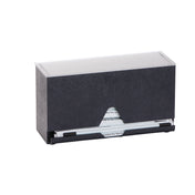 A black rectangular countertop straw dispenser with a clear top and a slot in the front displaying jumbo length straws. The dispenser has a textured front surface and sits on a plain white background.