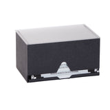 A black rectangular index card holder with a transparent lid is shown. Similar to a countertop straw dispenser, it keeps contents neatly stacked and accessible, with a semi-circular cutout at the front for easy access to up to 250 cards.