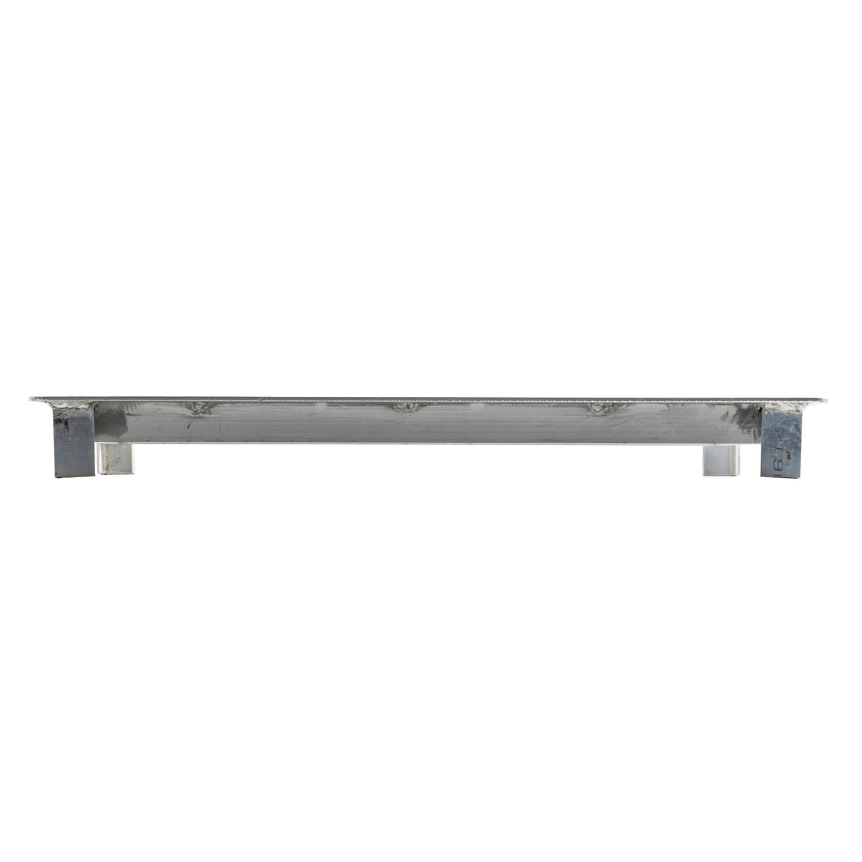 A rectangular metal bracket viewed from the side, showing a flat horizontal surface with two vertical supports at each end. Made of NSF-7 certified stainless steel, it’s ideal for use in cold food template setups. The background is plain white.
