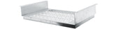 A rectangular stainless steel grilling basket with raised sides and a flat perforated base, featuring elongated slots for ventilation or drainage. Dishwasher safe, the clean, shiny basket is photographed against a plain white background.