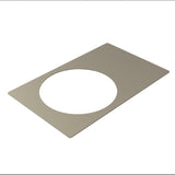 A thin, rectangular sheet of stainless steel shown at an angle with a large circular hole cut from its center. The sheet has smooth, rounded corners and a brushed, matte finish—ideal for use as a Hot Food Template.