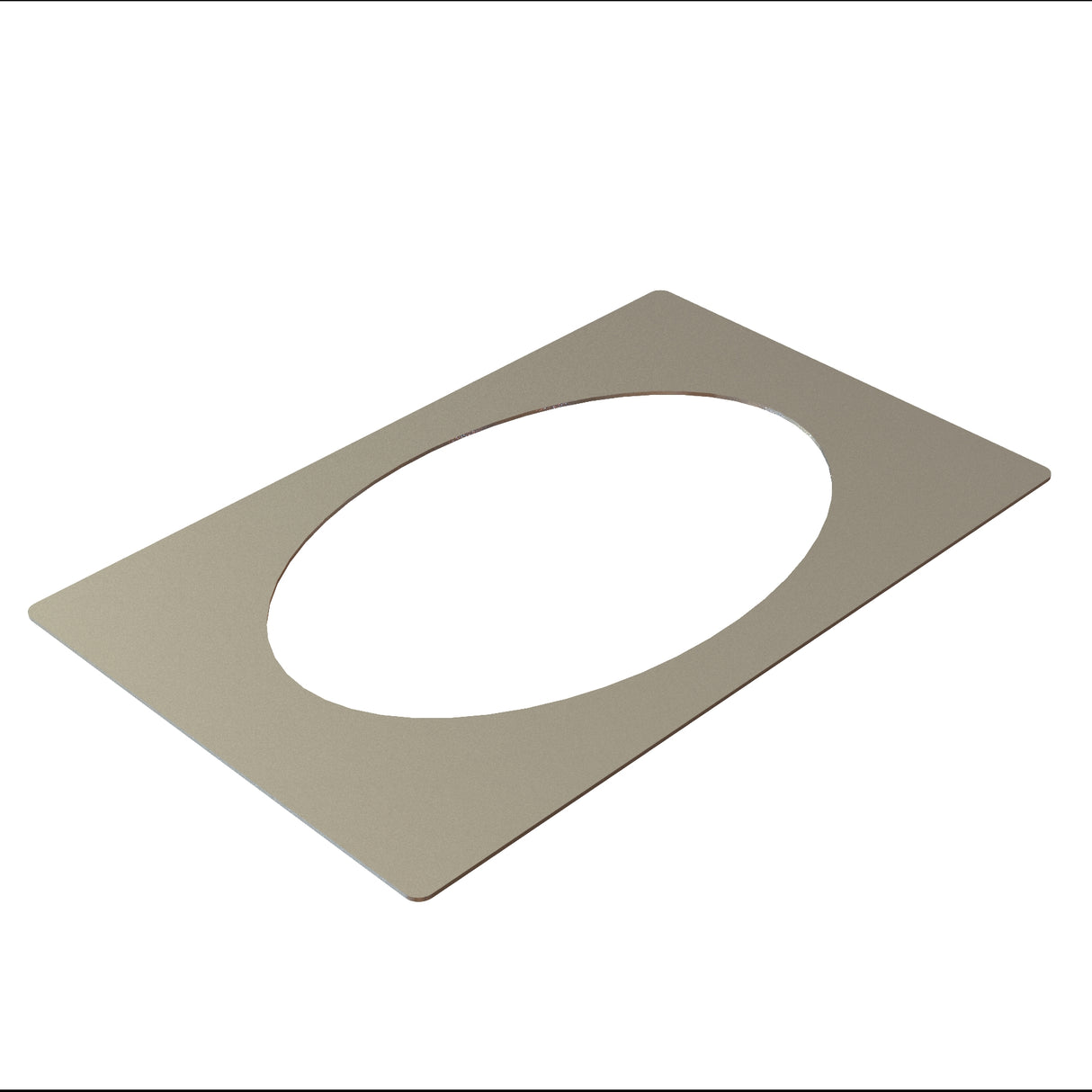 A flat, rectangular beige Hot Food Template with a large oval cutout in the center. The smooth, slightly reflective surface suggests it may be stainless steel, and it's positioned at a slight angle against a plain white background.