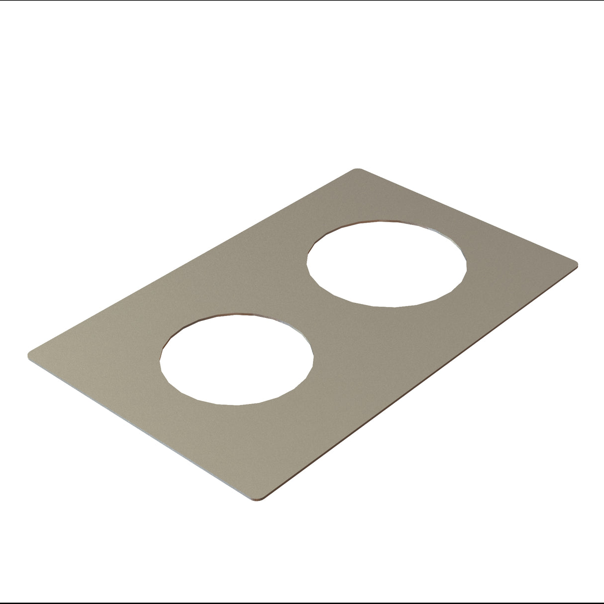 A rectangular, flat, stainless steel plate with two large, evenly spaced circular cutouts. The Hot Food Template is positioned at an angle against a white background, showing its thin profile and smooth, matte surface.