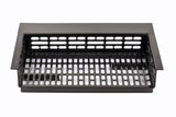 A black rectangular metal basket made of Duracoat coated cast aluminum features open slotted sides and base for ventilation or cold holding. It has solid short edges, with elongated oval slots neatly arranged, photographed on a white background.