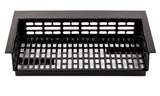 A rectangular black metal grill basket with perforated sides and bottom, designed for grilling and ventilation. Crafted from Duracoat coated cast aluminum, it has flared, raised edges and a flat base, photographed on a white background.