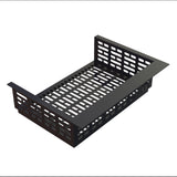 A black, rectangular Duracoat coated cast aluminum tray with perforated sides and base, featuring evenly spaced horizontal slots. One side has an extended flat lip for mounting or attachment. The tray is placed on a white background.
