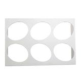 A rectangular white dressing template with six large oval cutouts arranged in two rows of three. Made from nylon coated cast aluminum by TableCraft, the sheet’s evenly spaced cutouts form a precise, grid-like pattern on a plain white background.