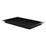 A black rectangular cast aluminum grill pan with slightly raised, ribbed ridges and wide, flat edges. This glossy full size grill pan from the Aurora Collection is shown on a white background.