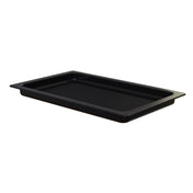 A black rectangular cast aluminum grill pan with slightly raised, ribbed ridges and wide, flat edges. This glossy full size grill pan from the Aurora Collection is shown on a white background.