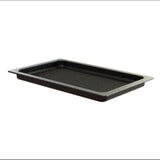 A rectangular, black, speckled cast aluminum grill pan with raised ridges and wide, flat edges. The shallow pan is set against a plain white background and shown at a slight angle. This grill pan is also dishwasher safe for easy cleaning.