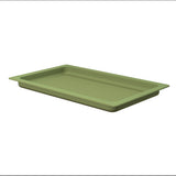 A rectangular, shallow Aurora Collection Grill Pan in sage-green Duracoat coated cast aluminum, with slightly raised edges and a ribbed interior surface. Wide flat rims offer easy handling, and it's dishwasher safe for effortless cleanup.