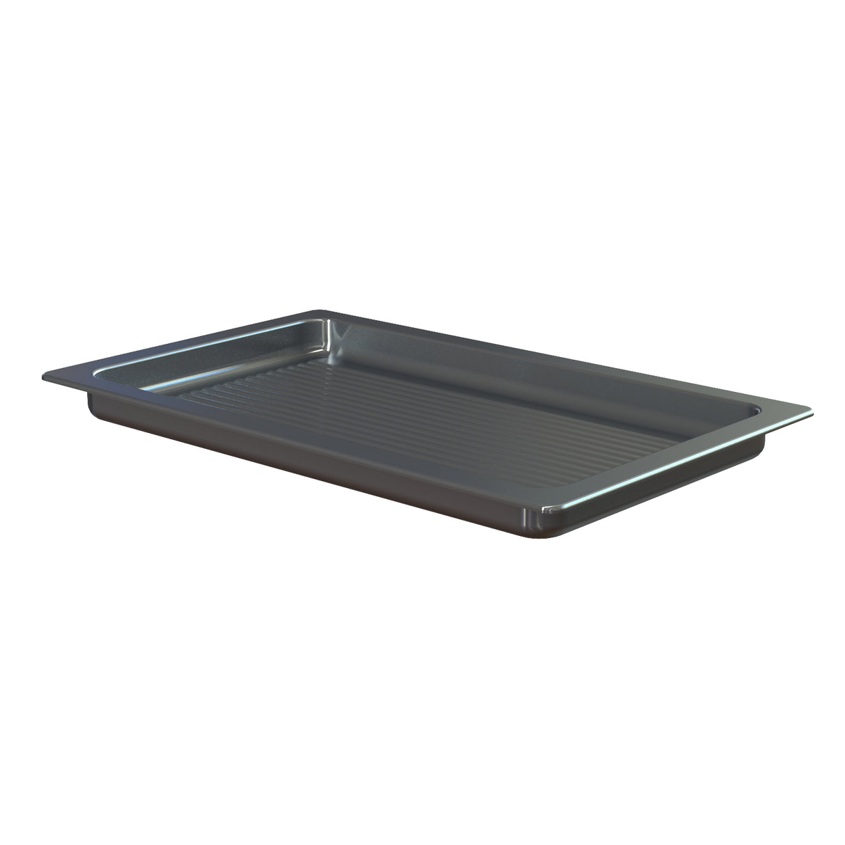 A metal baking tray from the Aurora Collection Grill Pan series with slightly raised sides and a flat, ridged base. This rectangular aluminum grill pan is silver-gray and viewed from an angle, showing its depth and wide rim around the edges.