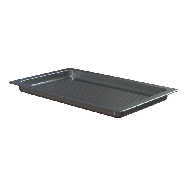 A metal baking tray from the Aurora Collection Grill Pan series with slightly raised sides and a flat, ridged base. This rectangular aluminum grill pan is silver-gray and viewed from an angle, showing its depth and wide rim around the edges.