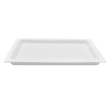 A rectangular, white plastic tray with a flat surface and slightly raised, ridged edges. The minimalist design features subtle lines for grip or drainage, perfect for holding items like an Aurora Collection Grill Pan. The background is plain and white.