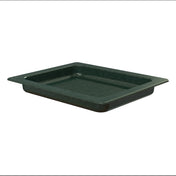A rectangular, dark green Aurora Collection Grill Pan with rounded corners and wide flanges on each side. The pan features a shallow depth, smooth glossy surface, and is crafted from Duracoat coated cast aluminum.