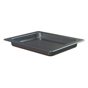 A rectangular, metallic cast aluminum grill pan with a ridged bottom and slightly sloped sides. The pan has two wide, flat handles extending from each short end. Its shiny surface reflects light against a plain white background.