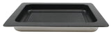 A rectangular, black, non-stick cast aluminum grill pan with a ridged bottom and wide, flat edges, shown against a white background. The raised ridges collect juices below, making it ideal for grilling or roasting meats.