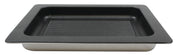 A rectangular, black, non-stick cast aluminum grill pan with a ridged bottom and wide, flat edges, shown against a white background. The raised ridges collect juices below, making it ideal for grilling or roasting meats.