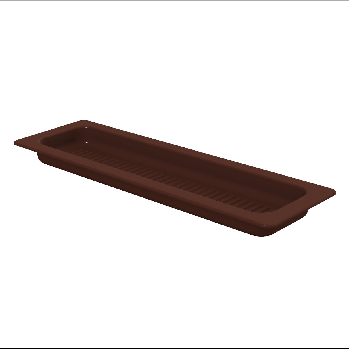 A long, rectangular, brown tray with rounded edges and a ribbed surface inside. Part of the Aurora Collection Grill Pan series, it has a wide lip and appears to be made of plastic or silicone. The background is plain white.