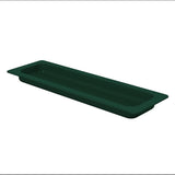 A dark green, rectangular plastic tray with rounded corners and a shallow depth, resembling the base of an Aurora Collection Grill Pan. It features a raised lip and lengthwise ridges for drainage or grip. The background is plain white.